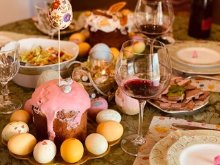 festive easter table with easter at home