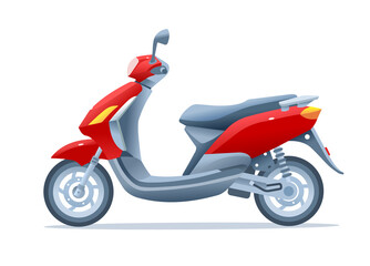 Red scooter isolated on white background. Frontal view of a motorcycle. Vector illustration