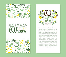 Eco Natural Original Design Card Template with Text, Healthy Vegetarian Food, Eco Store, Farm Market, Eco Friendly Banner, Poster, Background Vector Illustration.
