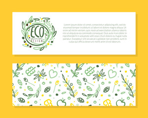 Eco Horizontal Banner Template with Space for Text, Nature, Ecology, Organic Poster, Card, Flyer Design Vector Illustration