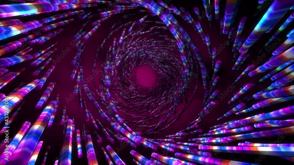 Wall mural abstract background 3d shiny spiral and concentric blue structure moving, fluctuating and glittering