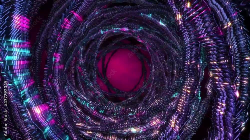 Wall mural abstract background 3d shiny spiral and concentric blue structure moving, fluctuating and glittering