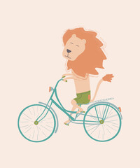 hand drawn lion on bicycle
