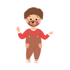 Fototapeta premium Happy Boy Wearing Face Mask Showing Hand Gesture as New Normal Lifestyle Vector Illustration
