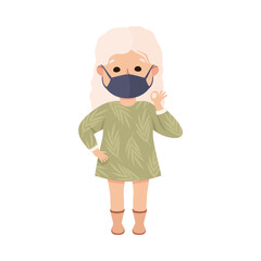 Happy Girl Wearing Face Mask Showing Hand Gesture as New Normal Lifestyle Vector Illustration