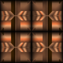 3d textured lines seamless pattern. Abstract copper background. Modern repeat grunge backdrop. 3d wallpaper. Ornate endless texture. Checkered design with effects, squares, borders. Luxury ornaments