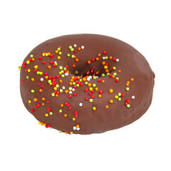 Chocolate glazed donut eaten isolated on the white background