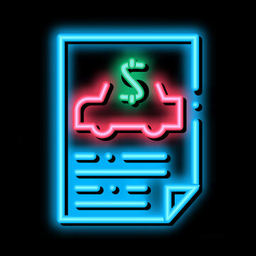 Car Buy Document neon light sign vector. Glowing bright icon Car Buy Document isometric sign. transparent symbol illustration