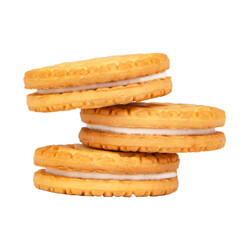 Biscuit sandwich cookies with milk creamy filling isolated on the white background