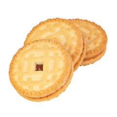 Biscuit sandwich cookies with milk creamy filling isolated on the white background