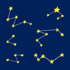 Constellation. Yellow stars. Vector illustration. Icon on a blue background