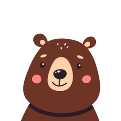 Cute brown bear on a white isolated background, vector illustration