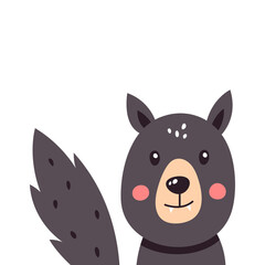 Funny wolf on a white isolated background. Vector illustration