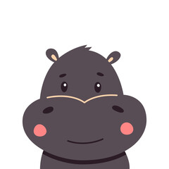 Hippo flat style vector. Wild herbivorous animal. African fauna species. Violet hippopotamus cartoon on white background. For nature concepts, children s books illustrating, printing materials