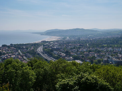 High angle view of A55 North Wales Expressway at Colwyn Bay by the sea