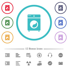 Washing machine flat color icons in circle shape outlines