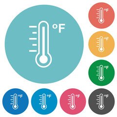 Fahrenheit thermometer warm temperature flat round icons