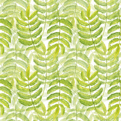 Seamless light watercolor pattern with green leaves