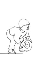 Obraz premium continuous line drawing of children playing 