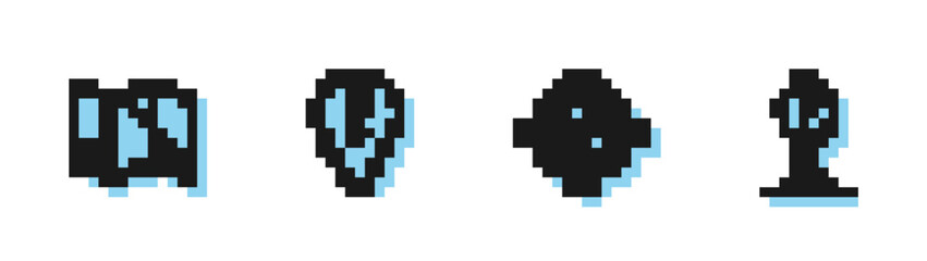 Set line Compass, Folded map, Location with exclamation mark and Parking icon. Vector