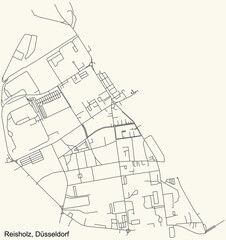 Black simple detailed street roads map on vintage beige background of the quarter Reisholz Stadtteil of Düsseldorf, Germany