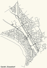 Black simple detailed street roads map on vintage beige background of the quarter Garath Stadtteil of Düsseldorf, Germany
