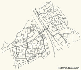 Fototapeta na wymiar Black simple detailed street roads map on vintage beige background of the quarter Hellerhof Stadtteil of Düsseldorf, Germany