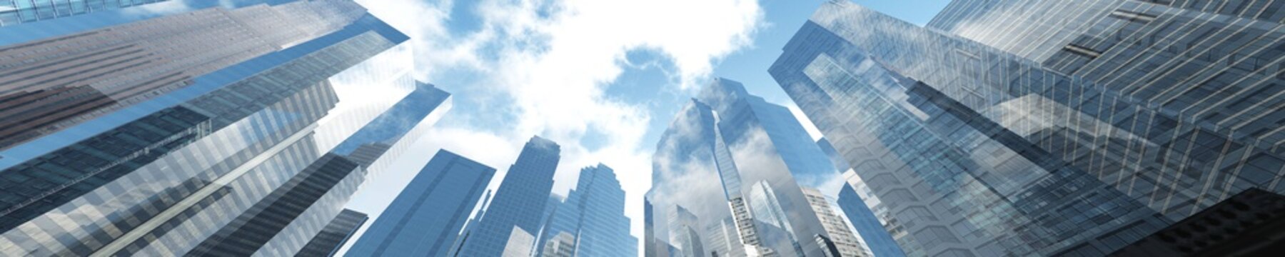 Skyscrapers among the clouds, 3D rendering