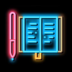 Notebook Pen neon light sign vector. Glowing bright icon Notebook Pen isometric sign. transparent symbol illustration