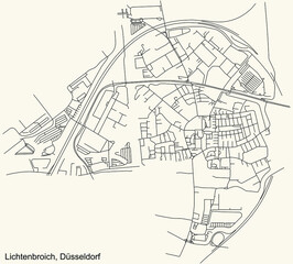 Fototapeta na wymiar Black simple detailed street roads map on vintage beige background of the quarter Lichtenbroich Stadtteil of Düsseldorf, Germany