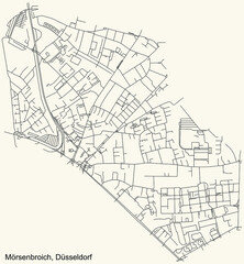 Fototapeta na wymiar Black simple detailed street roads map on vintage beige background of the quarter Mörsenbroich Stadtteil of Düsseldorf, Germany