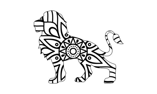 Adult coloring page for antistress with lion vector image