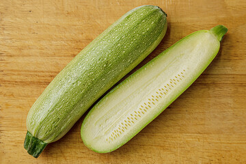 raw zucchinies on a wooden cutting board