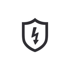 Shield icon. Security icon. Electricity protection. Lightning icon. High voltage. Electrical safety. Protection against electric shock. Safety system. Protection icon. Thunderbolt sign. Charging.
