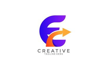 Typography Letter E Gradient Color Link Swoosh Vector Logo
