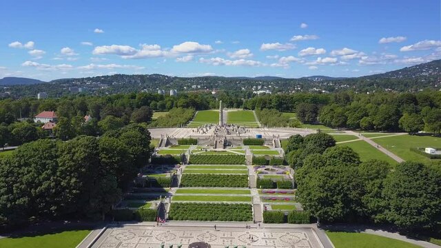 Vigeland park or Vigelandpark aerial view in Oslo, Norway. Vigeland is located in the Frognerpark in Oslo.