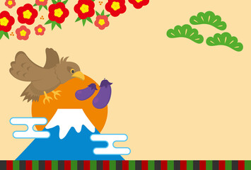 2022年　年賀状デザイン　一富士二鷹三茄子　寅年