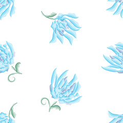 Fototapeta na wymiar Seamless pattern of blue delicate watercolor flowers
