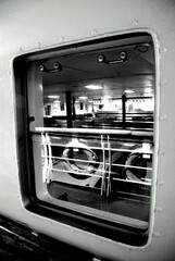 Black and white steamship window.