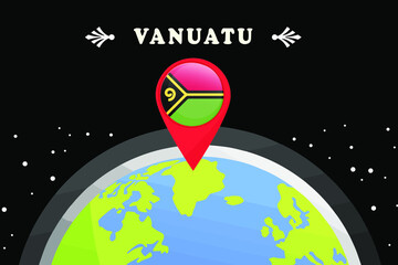 Vanuatu Flag in the location mark on the globe
