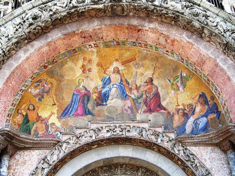 Resurrection of Jesus Christ mosaic on the Basilica of saint Mark in Venice, Italy. 