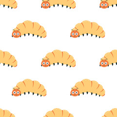 seamless pattern with cartoon beetle larva on white