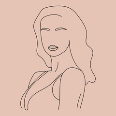 Black silhouette of a woman in underwear on a brown background. Line drawing. Trend illustration
