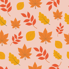 Fototapeta na wymiar Falling autumn leaves seamless pattern. Autumn leaves in cartoon style. Seamless pattern. Seasonal banner. September fall.