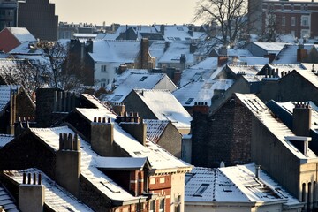 Rooftops covered with snow in the morning