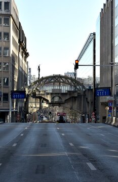 Empty Rue Belliard in Brussels early on Sunday morning
