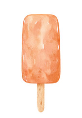 Watercolor caramel ice cream on a stick. Hand-drawn illustration isolated on white background. Perfect for cards, menu, prints, decorations.