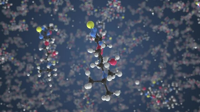 Molecule of Timolol. Molecular model, looping seamless 3d animation