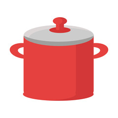 Red pot on a white background for use in web design or as a menu or cooking article