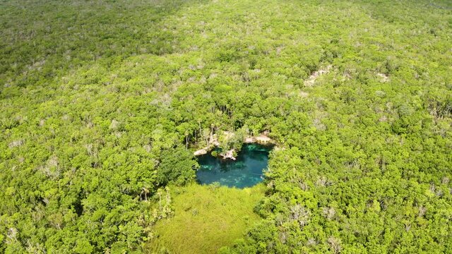 Aerial view of the beautiful heart shaped cenote 